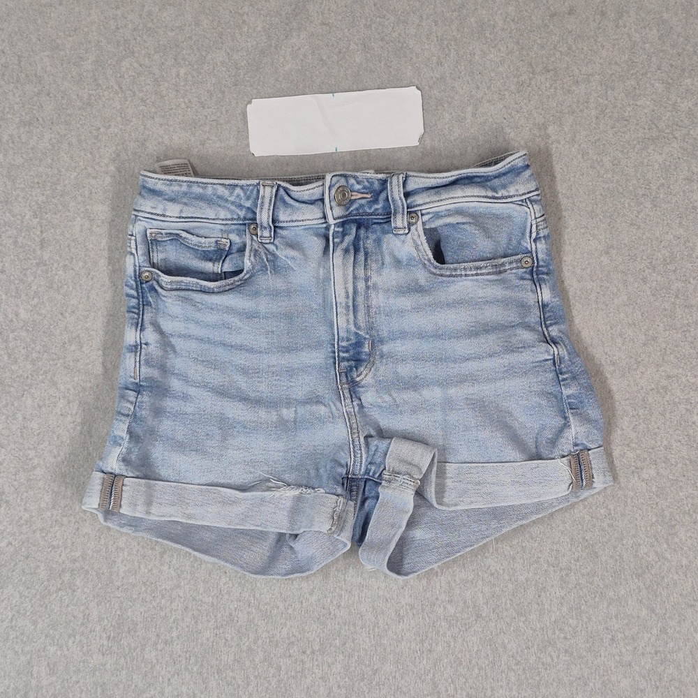 American Eagle Women Shorts 2 Light Blue Denim Mom Stretch Mid Rise 2" Inseam